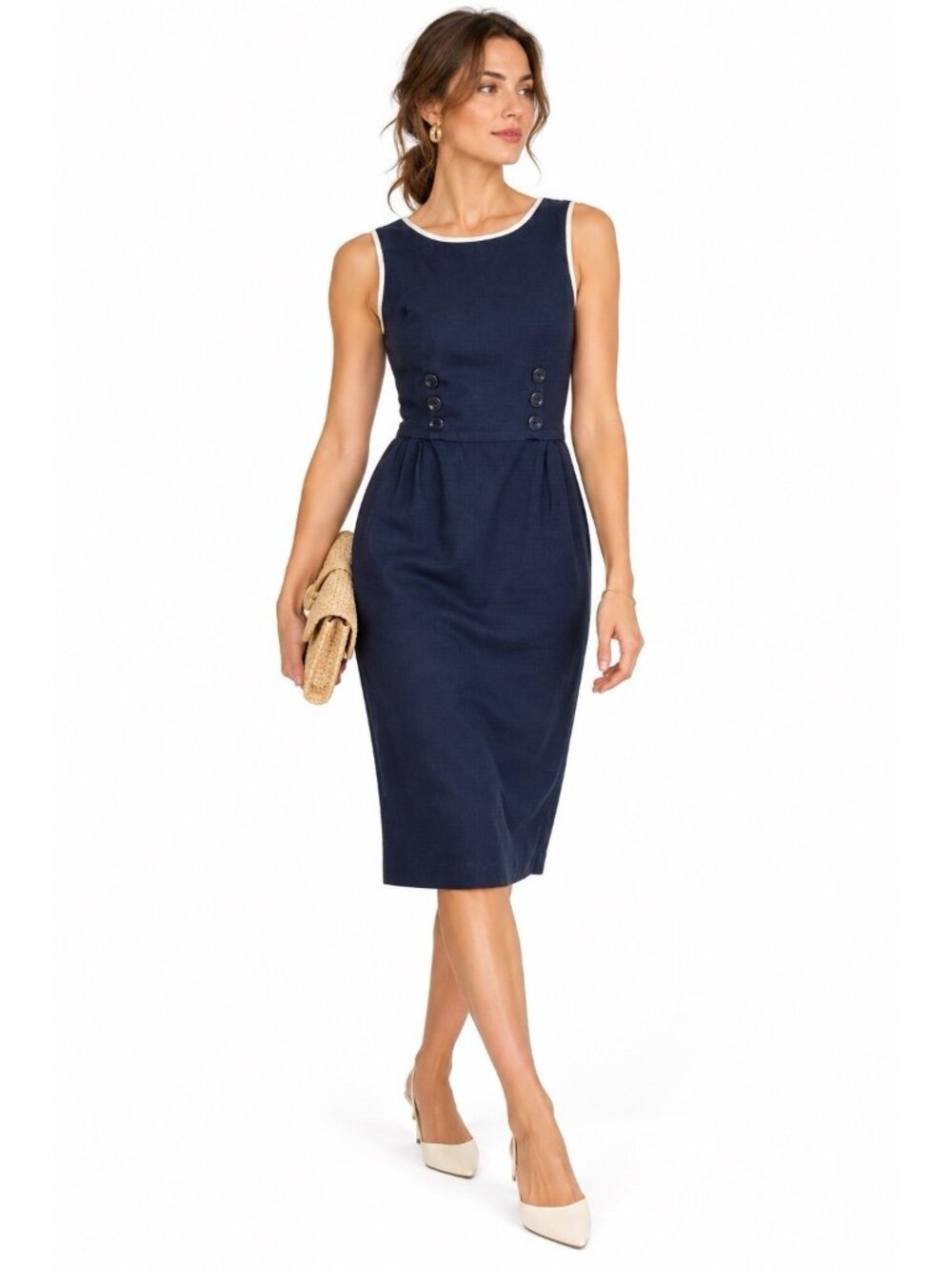 J PETERMAN nautical dress navy blue 0 linen cotton sleeveless retro sailor